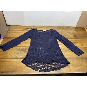 Eileen Fisher Womens Organic Linen Knit Long Sleeve Pullover Lightweight Blue S